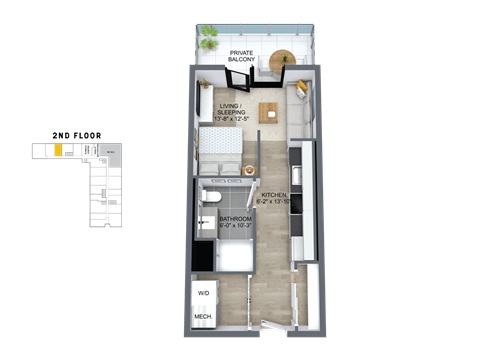 Floor plan for studio, 1 bath, 441 sqft